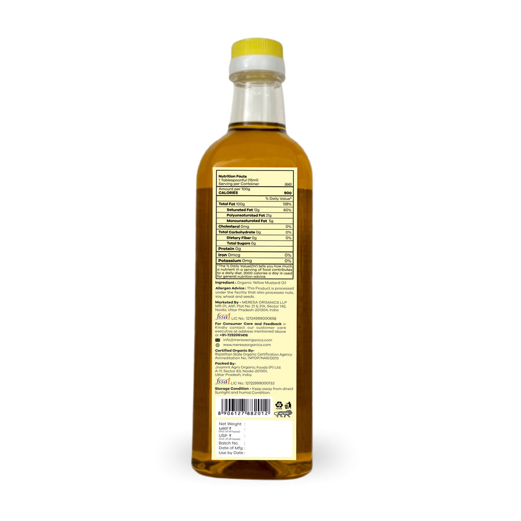 Organic Yellow Mustard Oil 1 Ltr - Cold Pressed